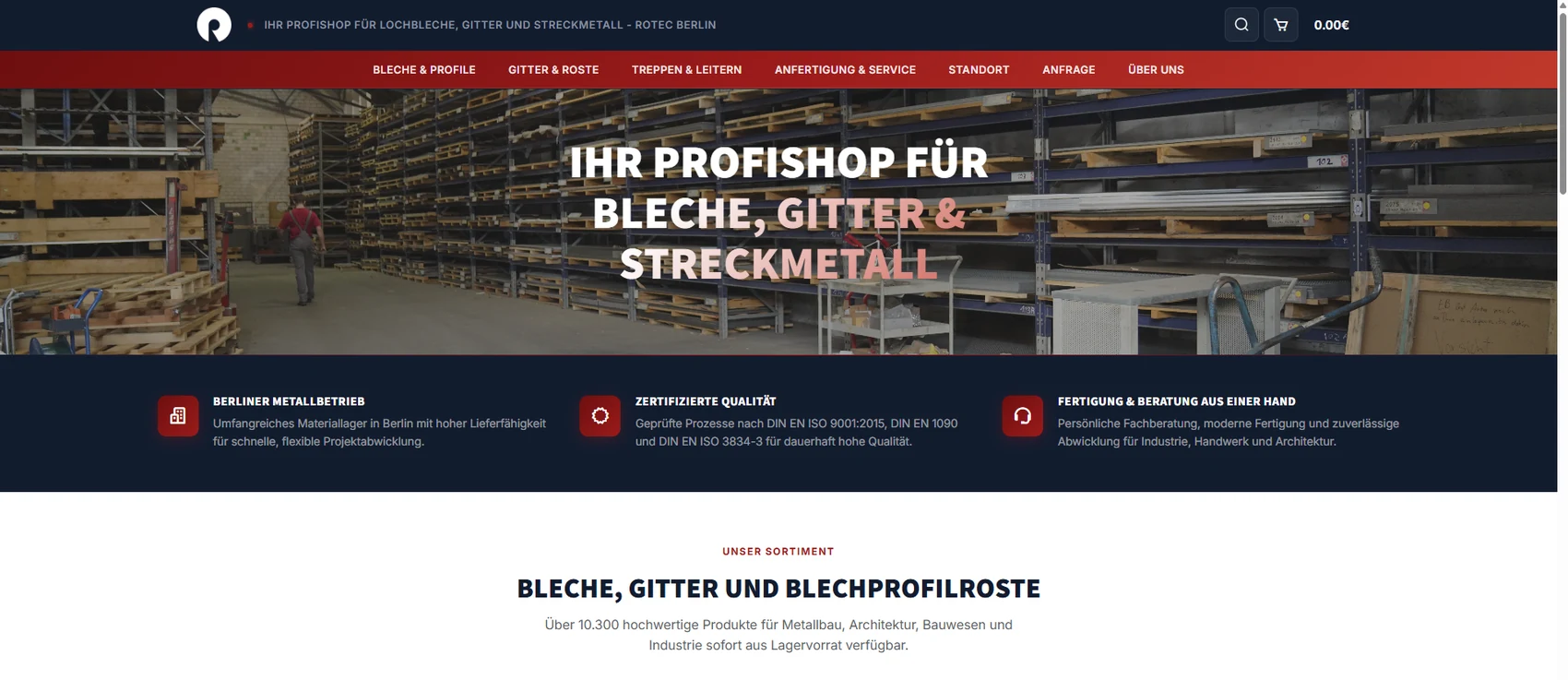 Desktop-Ansicht des Online-Shops rotec-profishop.de