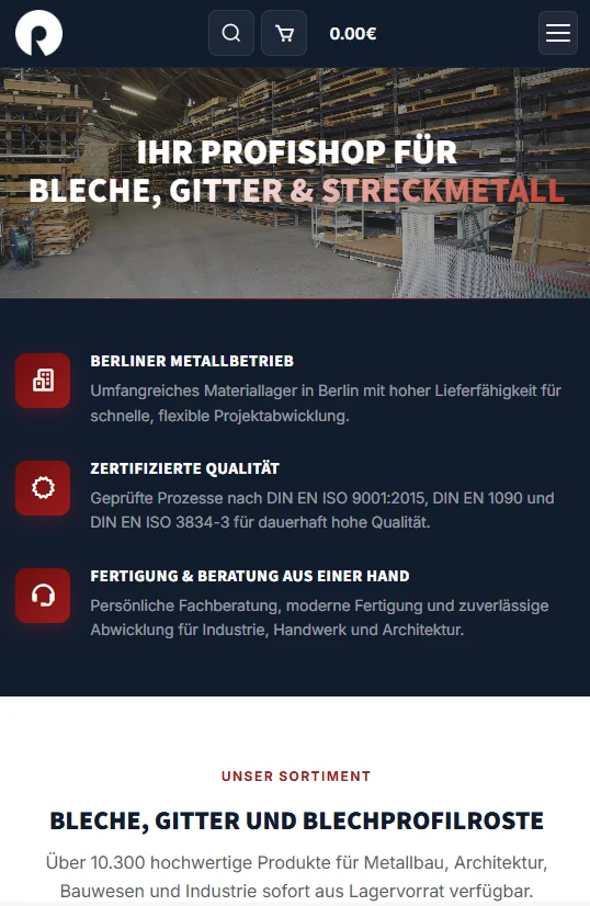 Mobile Ansicht des Online-Shops rotec-profishop.de